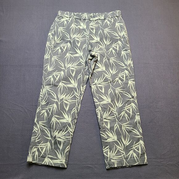 LANDS'END Womens Mid Rise Green Leaf Print Size 8 Straight Pants - Picture 1 of 13